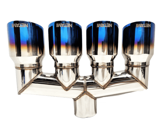 3" ID/4" OUT/11" Quad; Double Wall Slant Cut Exhaust Tip-Blue NT-3040-4BL