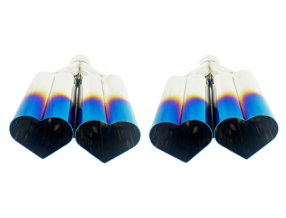 3" ID/4" OUT/12" Dual Heart Shape Exhaust Tip Blue Burnt Flame NT-HEART-2BL