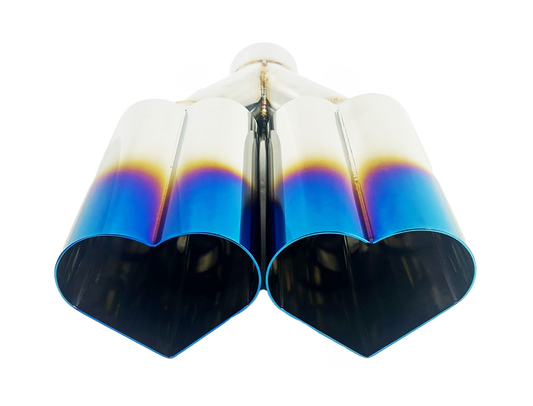 2.5" ID/4" OUT/10" Dual Heart Shape Exhaust Tip Blue Burnt Flame NT-HEART-DBL