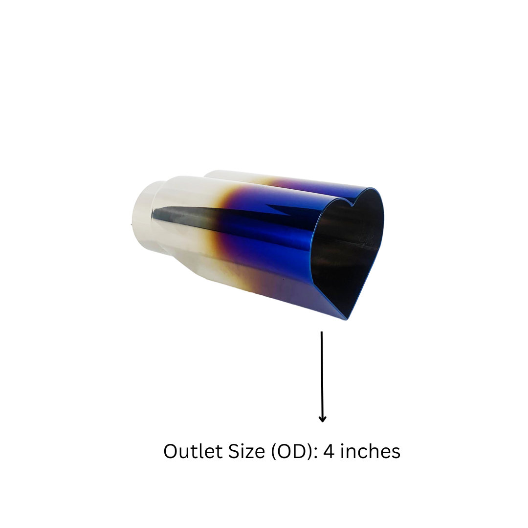 2.5" ID/4" OUT/9.5" Heart Shape Exhaust Tip Blue Burnt Flame NT-HEART-SBL