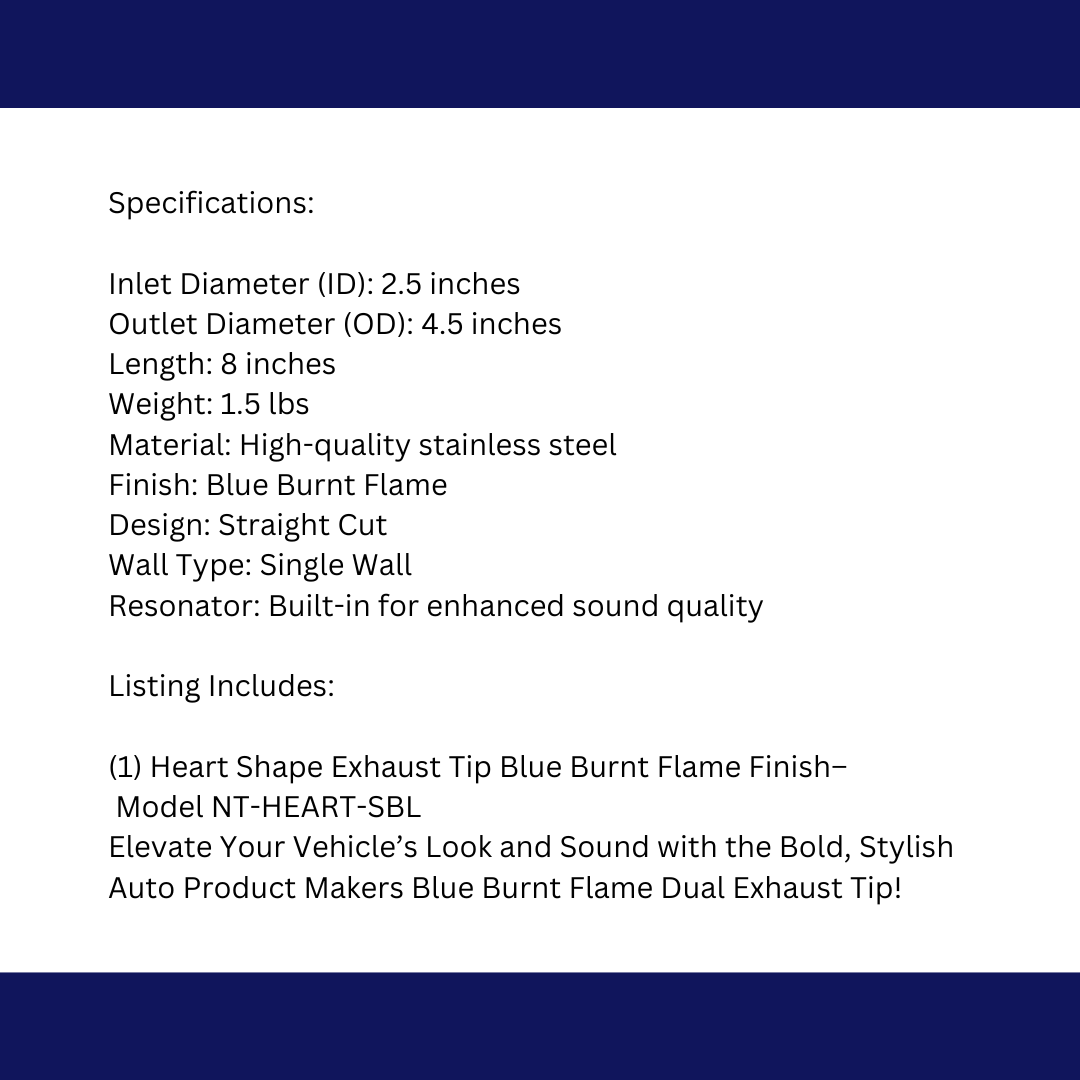 2.5" ID/4" OUT/9.5" Heart Shape Exhaust Tip Blue Burnt Flame NT-HEART-SBL