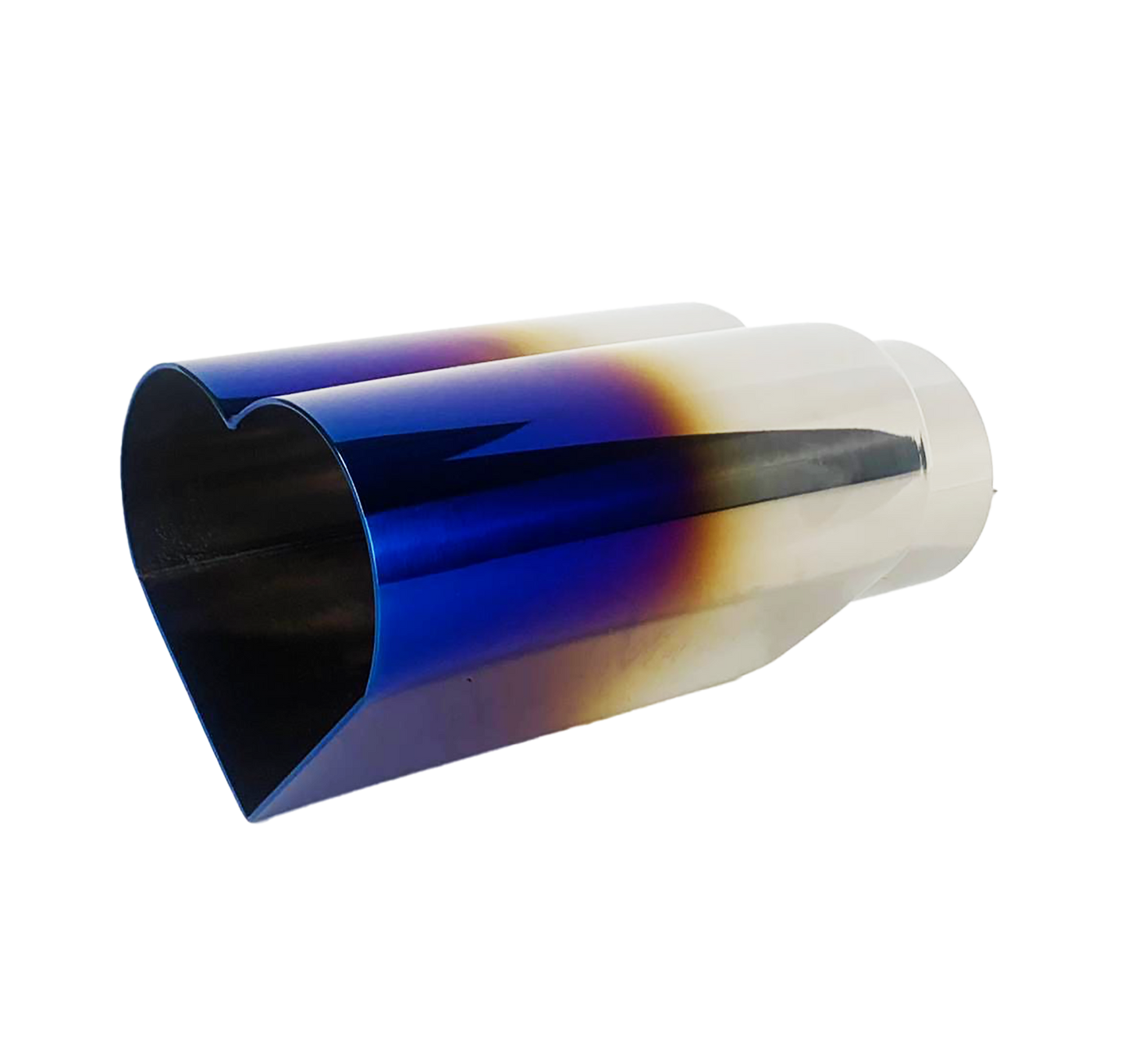 2.5" ID/4" OUT/9.5" Heart Shape Exhaust Tip Blue Burnt Flame NT-HEART-SBL