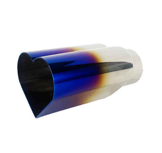 2.5" ID/4" OUT/9.5" Heart Shape Exhaust Tip Blue Burnt Flame NT-HEART-SBL