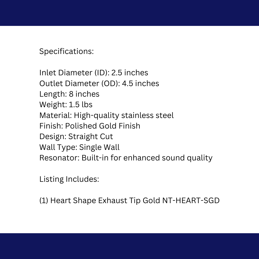 2.5" ID/4" OUT/9.5" Heart Shape Exhaust Tip Gold NT-HEART-SGD
