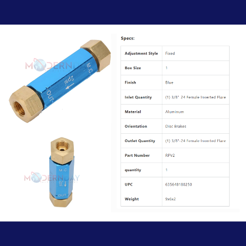 Residual Check Valve Square Style - 2 lbs. (Disc Brakes) RPV2W