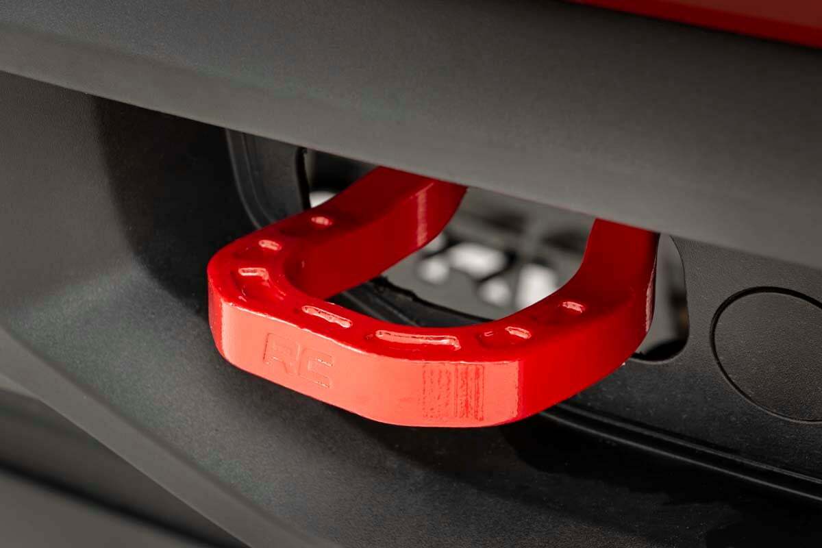 Fits Chevy Silverado 1500 2WD/4WD (2019-2024) Tow Hooks; Forged; Red; RS132