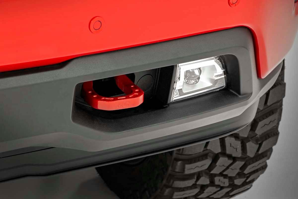 Fits Chevy Silverado 1500 2WD/4WD (2019-2024) Tow Hooks; Forged; Red; RS132