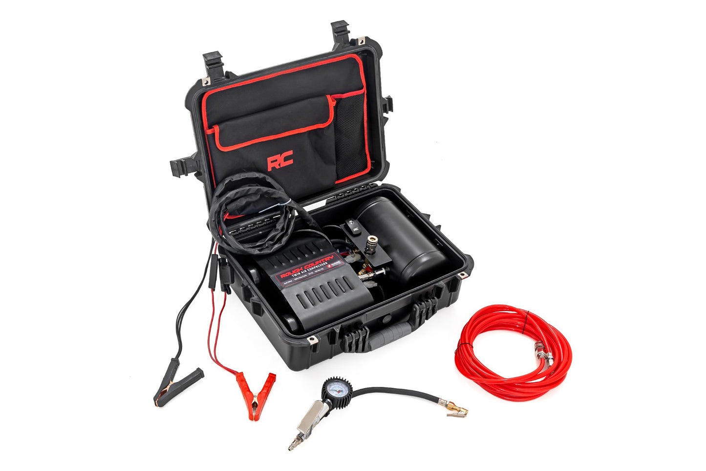 Portable Twin Motor Air Compressor w/Carry Case; 12Volt; 150PSI; 6.16 CFM RS208A