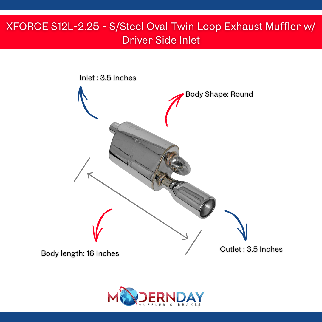 XFORCE S12L-2.25 - S/Steel Oval Twin Loop Exhaust Muffler w/ Driver Side Inlet