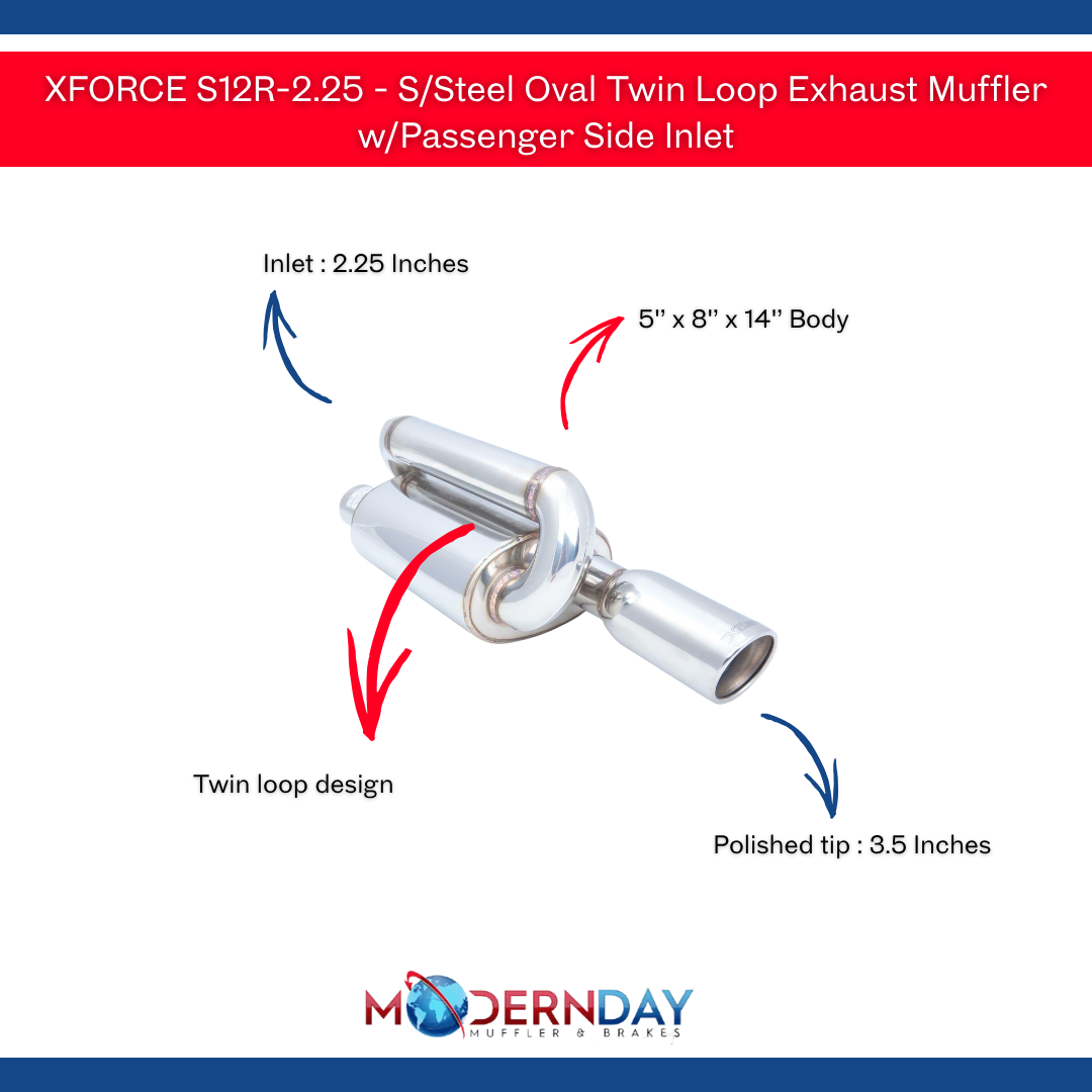 XFORCE S12R-2.25 - S/Steel Oval Twin Loop Exhaust Muffler w/Passenger Side Inlet