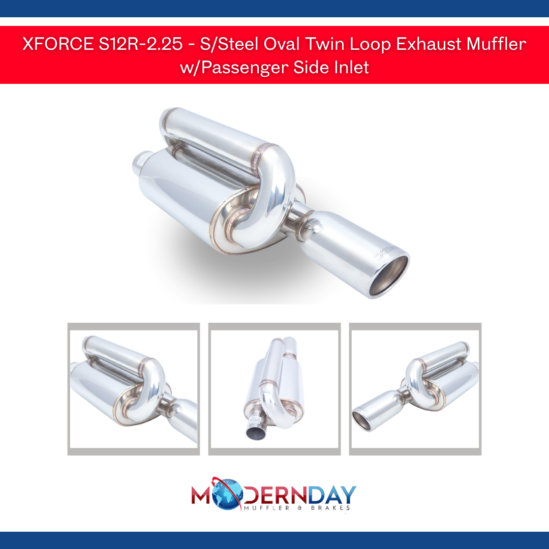 XFORCE S12R-2.25 - S/Steel Oval Twin Loop Exhaust Muffler w/Passenger Side Inlet