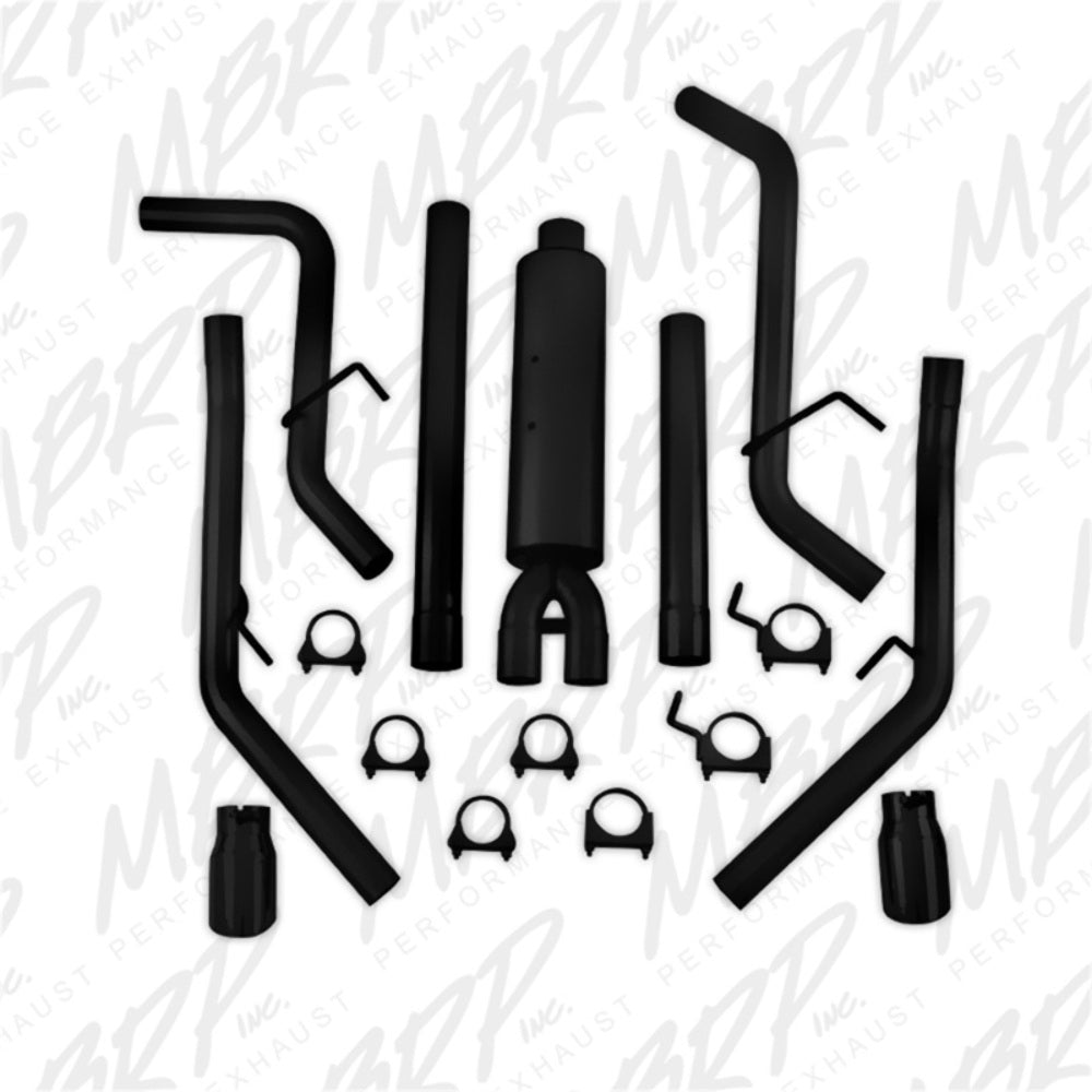 Fits 09-10 Dodge Ram 1500 2 1/2" Cat Back Dual Split Rear Black Coated-S5146BLK - Cat Back Exhaust Car Part People