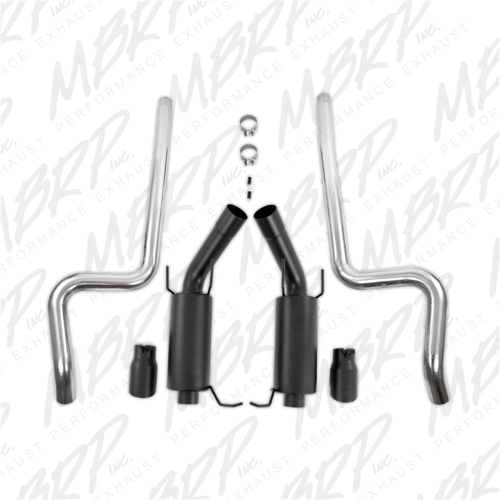 Fits 2011-14 Mustang 3" Cat Back Dual Split Rear Street Version 4" tips-S7258BLK - Cat Back Exhaust Car Part People