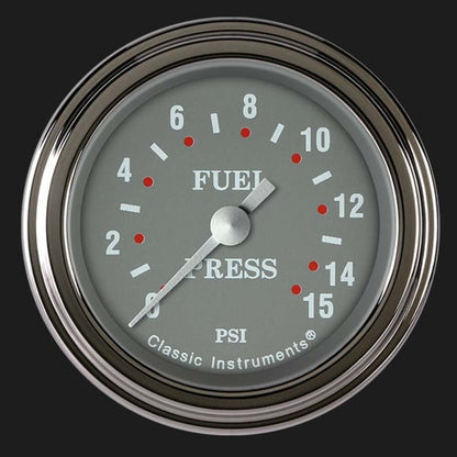 Silver Gray 2 1/8" Fuel Pressure Gauge, 15 psi SG145SLF