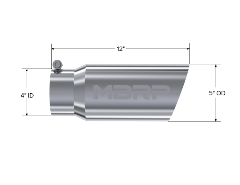 Tip; 5in. O.D. Angled Single Walled 4in. inlet 12in. length; T304 - T5052 - Exhaust Tips Car Part People