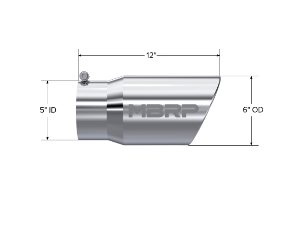 Tip; 6in. O.D. Angled Rolled End 5in. inlet 12in. length; T304 - T5075 - Exhaust Tips Car Part People