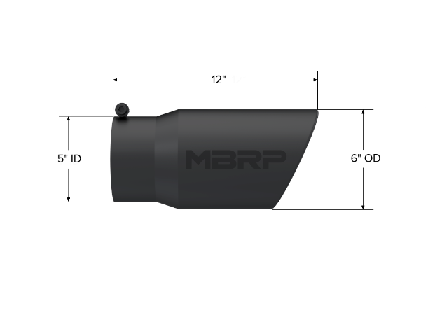 Tip; 6in. O.D. Angled Rolled End 5in. inlet 12in. length; Black Coated-T5075BLK