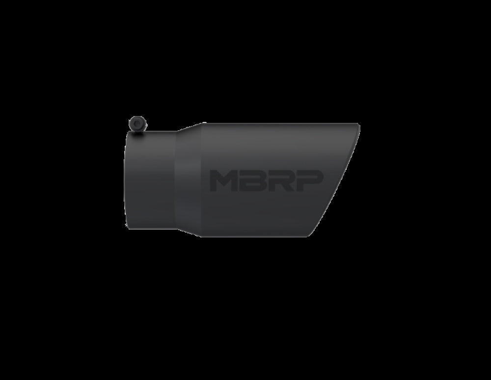 Tip; 6in. O.D. Angled Rolled End 5in. inlet 12in. length; Black Coated-T5075BLK - Exhaust Tips Car Part People