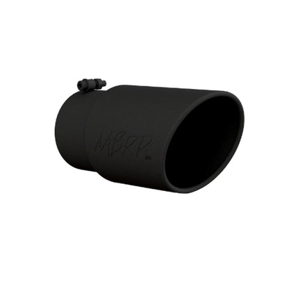 Tip; 6in. O.D. Angled Rolled End 5in. inlet 12in. length; Black Coated-T5075BLK - Exhaust Tips Car Part People