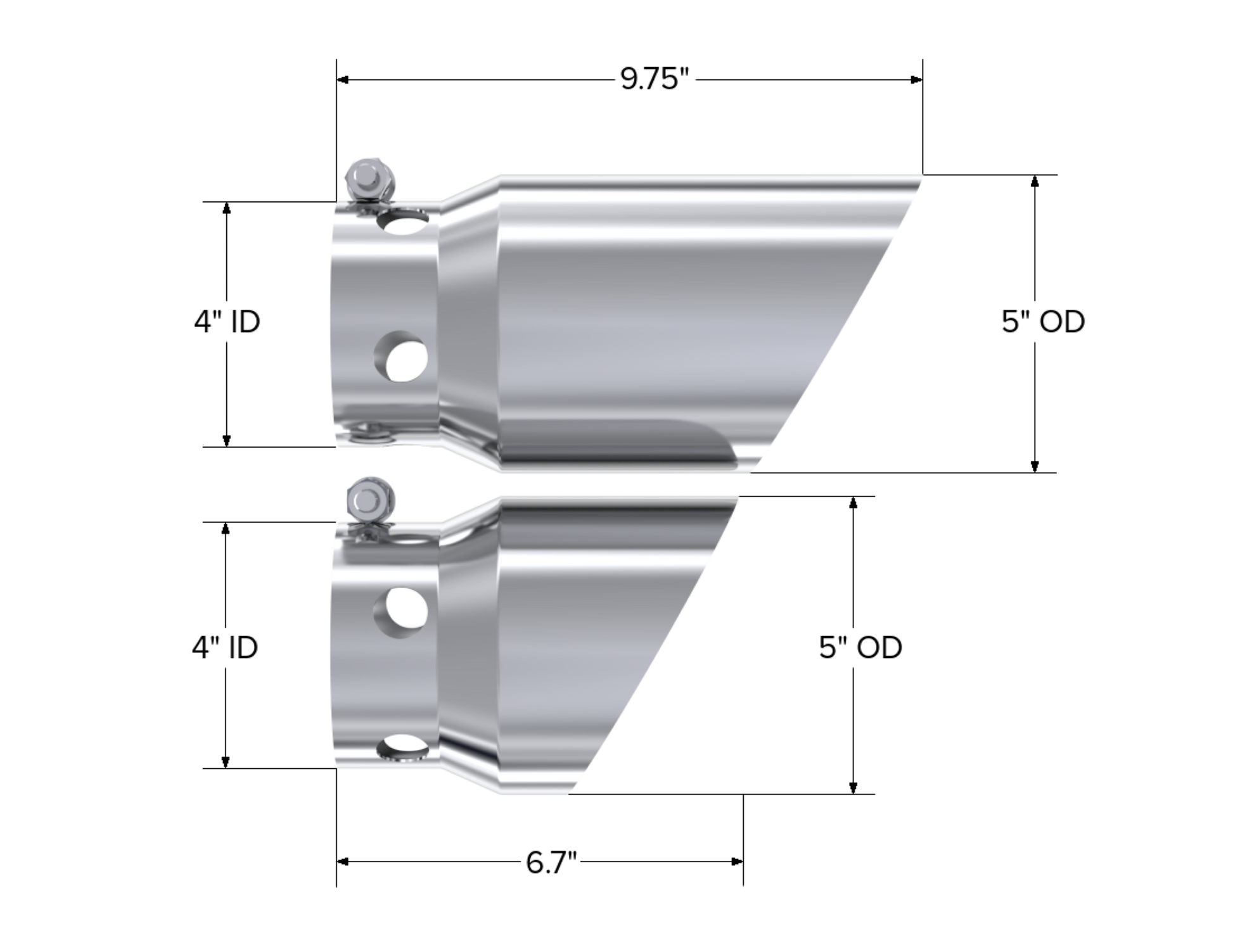 Fits 2011-24 Ford F-250 SD 4" inlet 5" Tip Cover Set-6 " and 9 " in length-T5111 - Exhaust Tips Car Part People