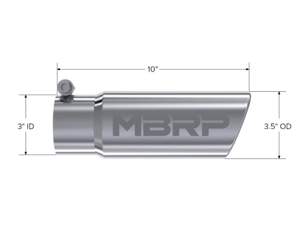 Tip; 3in. O.D. Angled Rolled End 3in. inlet 10in. length; T304 - T5115 - Exhaust Tips Car Part People