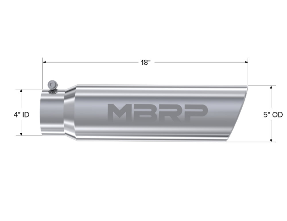 Tip; 5in. O.D.; Angled Rolled End; 4in. inlet 18in. in length; T304 - T5124 - Exhaust Tips Car Part People