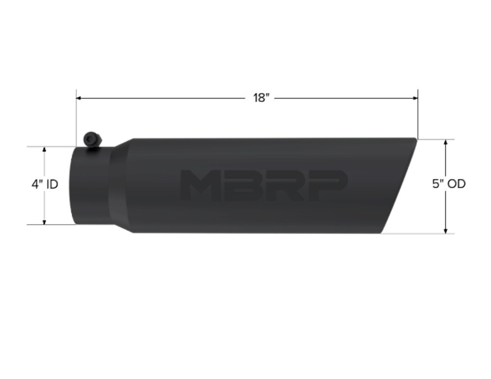 Tip; 5" O.D.; Angled Rolled End; 4" inlet 18" in length; Black Coated-T5124BLK - Exhaust Tips Car Part People