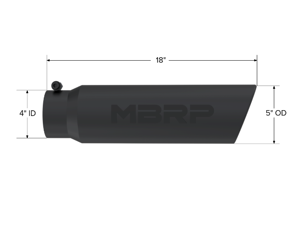 Tip; 5" O.D.; Angled Rolled End; 4" inlet 18" in length; Black Coated-T5124BLK