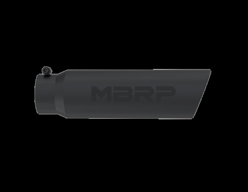 Tip; 5" O.D.; Angled Rolled End; 4" inlet 18" in length; Black Coated-T5124BLK - Exhaust Tips Car Part People