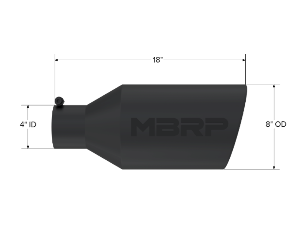 Tip; 8in. O.D.; Rolled End; 4in. inlet 18in. in length; Black Coated - T5128BLK - Exhaust Tips Car Part People