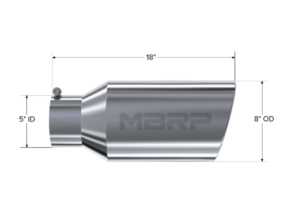 Tip; 8in. O.D.; Rolled End; 5in. inlet 18in. in length; T304 - T5129 - Exhaust Tips Car Part People