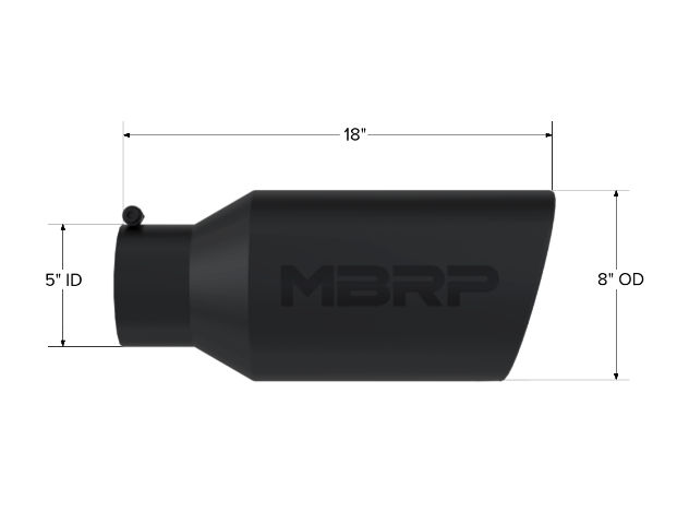 Tip; 8in. O.D.; Rolled End; 5in. inlet 18in. in length; Black Coated - T5129BLK