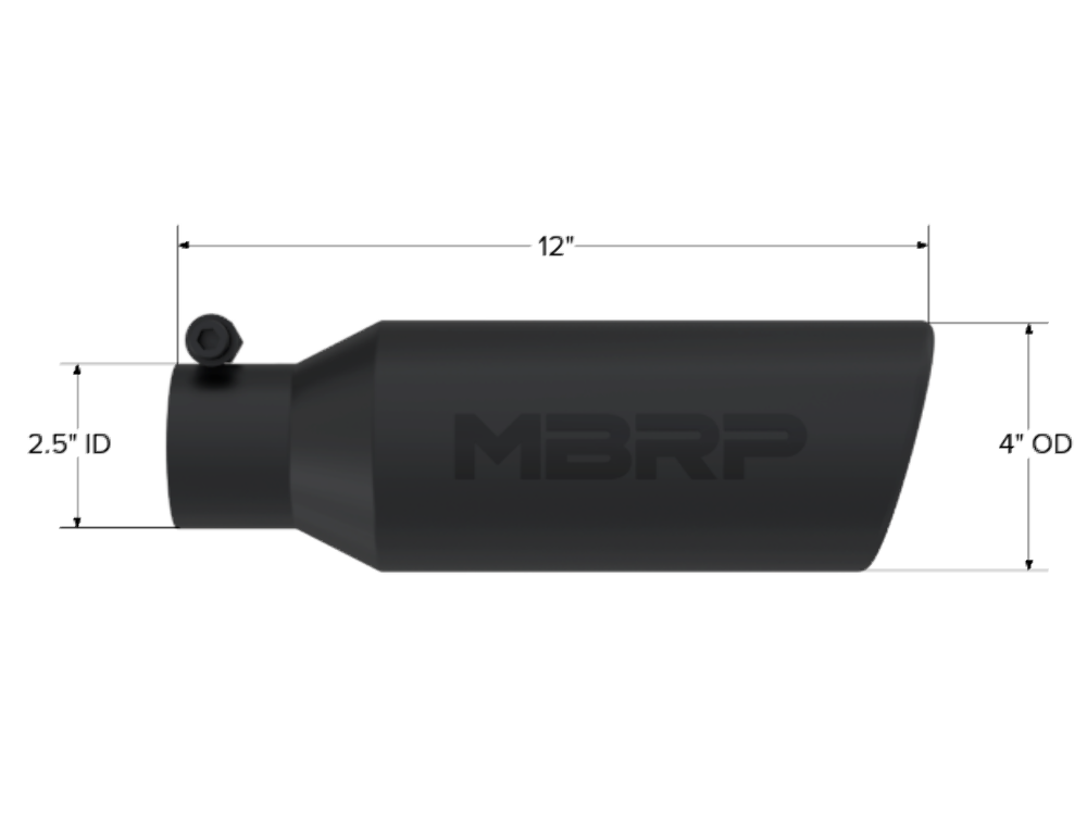 Tip; 4in. O.D.; Angled Rolled End; 2.5in. inlet; 12in. in length; Black-T5150BLK - Exhaust Tips Car Part People