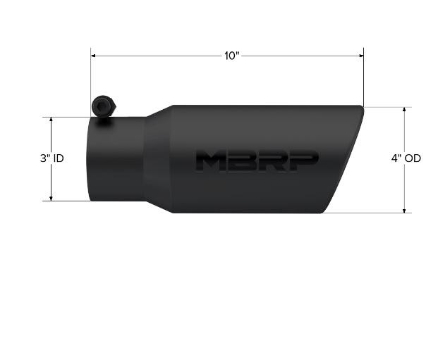 Tip; 4in. O.D.; Angled Rolled End; 3in. inlet; 10in. length; Black - T5155BLK
