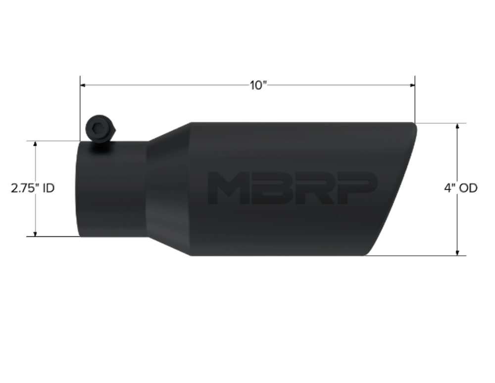 Tip; 4in. O.D. Angled Rolled End 2 3/4in. inlet 10in. length; Black - T5157BLK - Exhaust Tips Car Part People