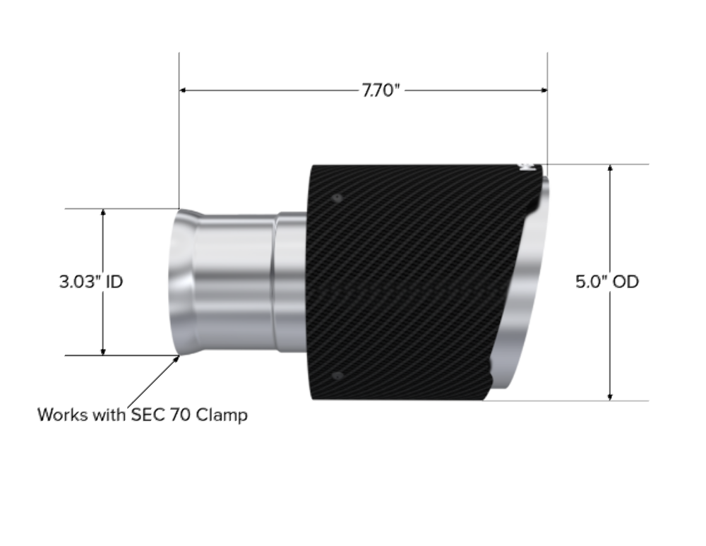 Fits 15-16 Charger 5" OD SEC 70 inlet 7.7" Dual Wall Angle Cut CF Tip-T5197CF