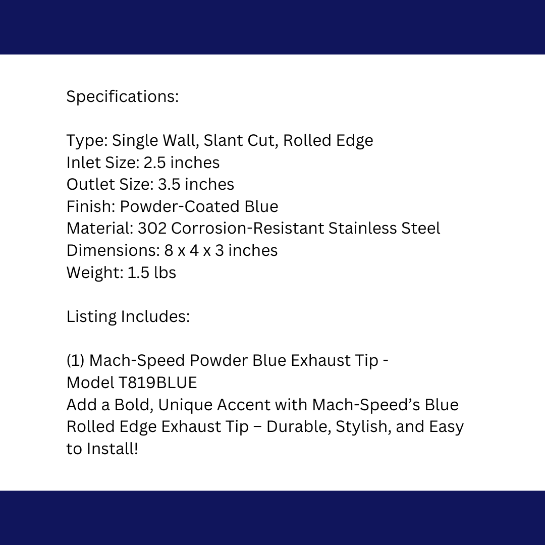 Rolled Edge Slant Cut Stainless Steel Tip Powered Coated JDM Blue-T819BL