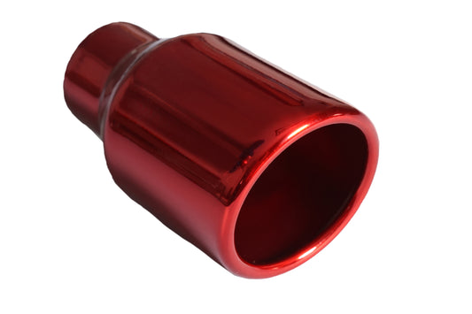 Rolled Edge Single Wall Slant Cut Tip Powered Coated JDM Red -T820RD