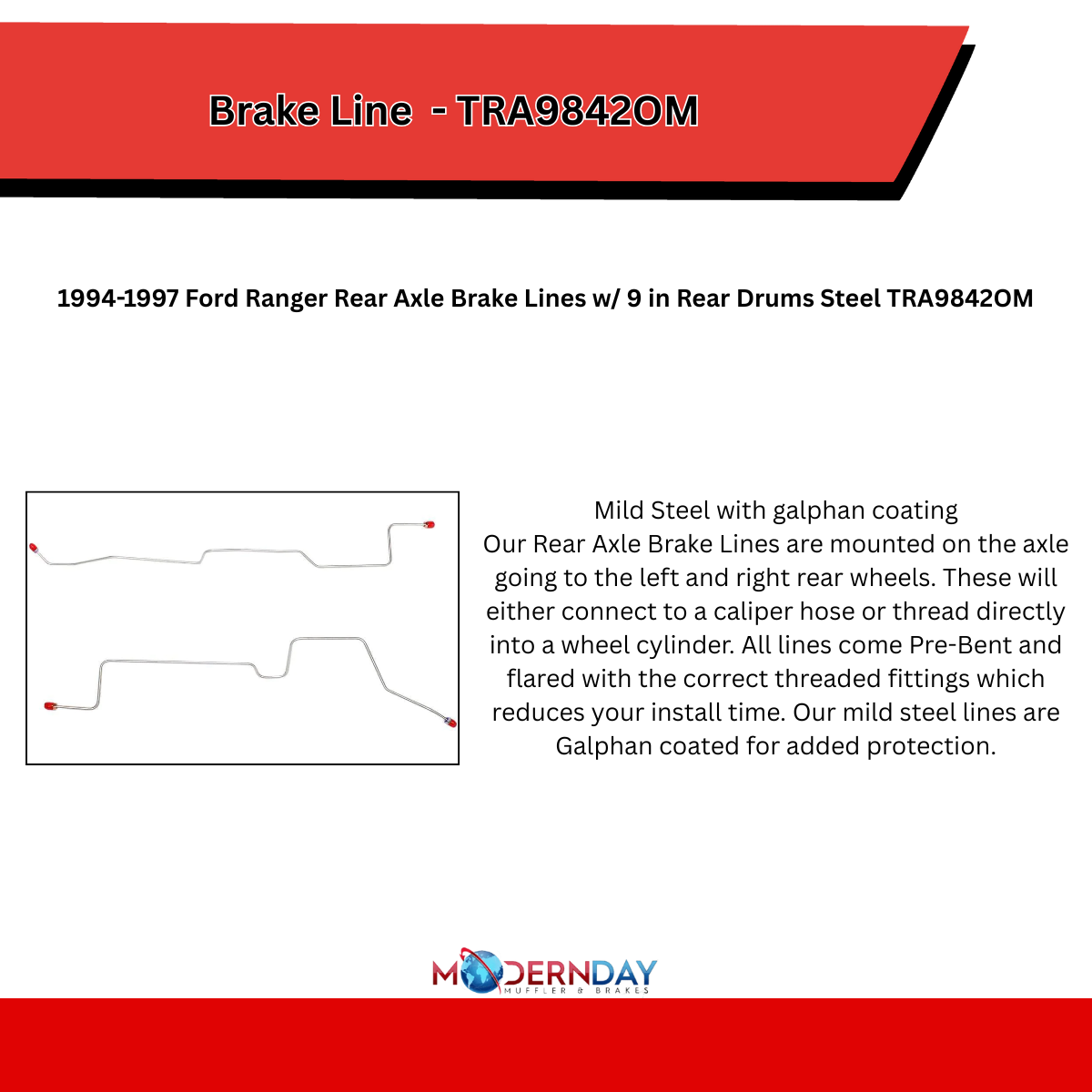 1994-1997 Ford Ranger Rear Axle Brake Lines w/ 9 in Rear Drums TRA9842OM