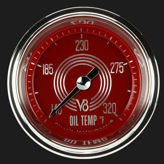 V8 Red Steelie 2 1/8" Oil Temperature Gauge V8RS128SHC