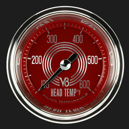 V8 Red Steelie 2 1/8" Cylinder Head Temp. Gauge V8RS197SHC