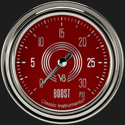 V8 Red Steelie 2 5/8" Boost Gauge, 30 psi V8RS342SLC