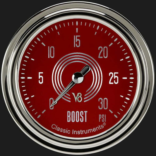 V8 Red Steelie 2 5/8" Boost Gauge, 30 psi V8RS342SLC