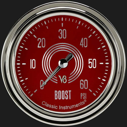V8 Red Steelie 2 5/8" Boost Gauge, 60 psi V8RS343SLC