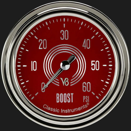 V8 Red Steelie 2 5/8" Boost Gauge, 60 psi V8RS343SLC