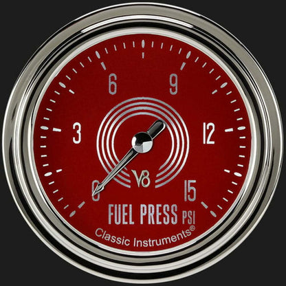 V8 Red Steelie 2 5/8" Fuel Pressure Gauge, 15 psi V8RS345SLC
