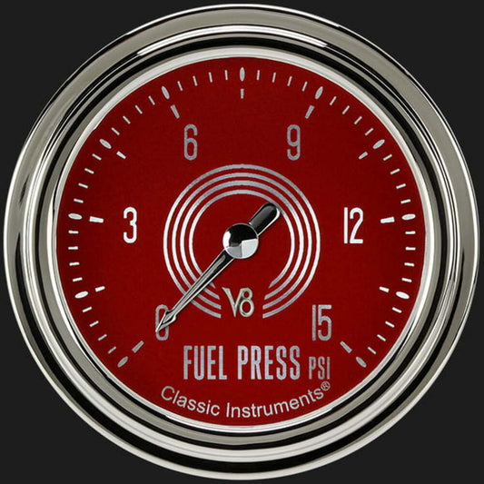 V8 Red Steelie 2 5/8" Fuel Pressure Gauge, 15 psi V8RS345SLC