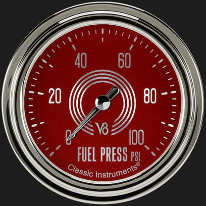 V8 Red Steelie 2 5/8" Fuel Pressure Gauge, 100 psi V8RS346SLC