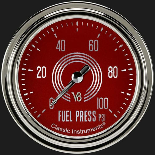 V8 Red Steelie 2 5/8" Fuel Pressure Gauge, 100 psi V8RS346SLC