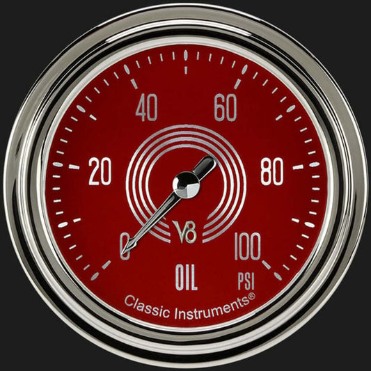 V8 Red Steelie 2 5/8" Oil Pressure Gauge V8RS381SLC